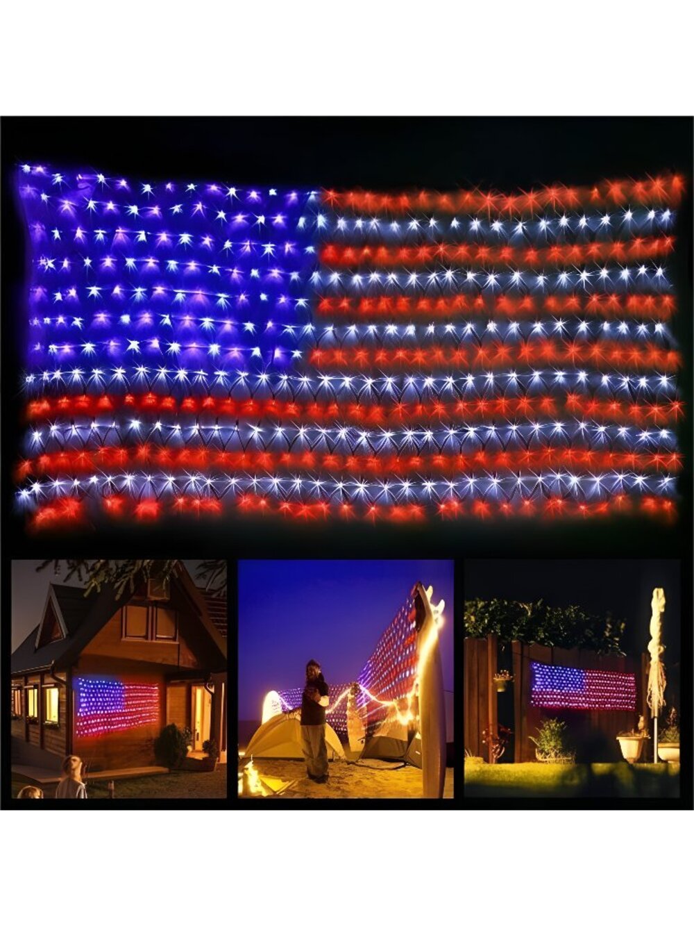 American Flag String Lights, Waterproof Led Flag Net Light